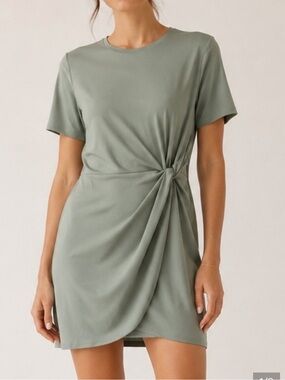 Knot-Detail Short Sleeve Dress in army Green